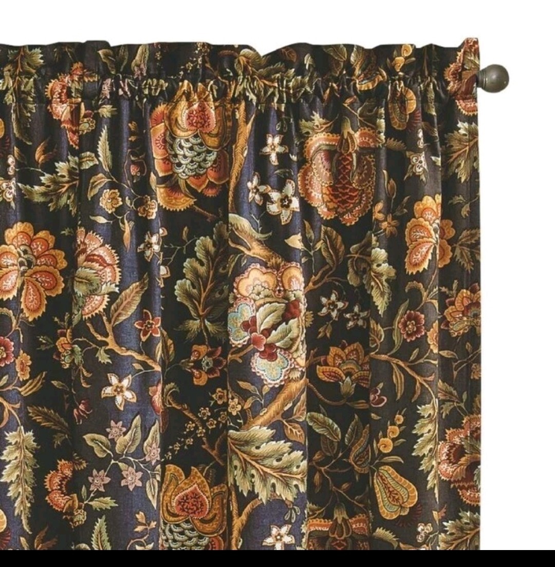 Waverly IMPERIAL DRESS Black Red ONYX Floral Modern Farmhouse NEW Curtain Panel