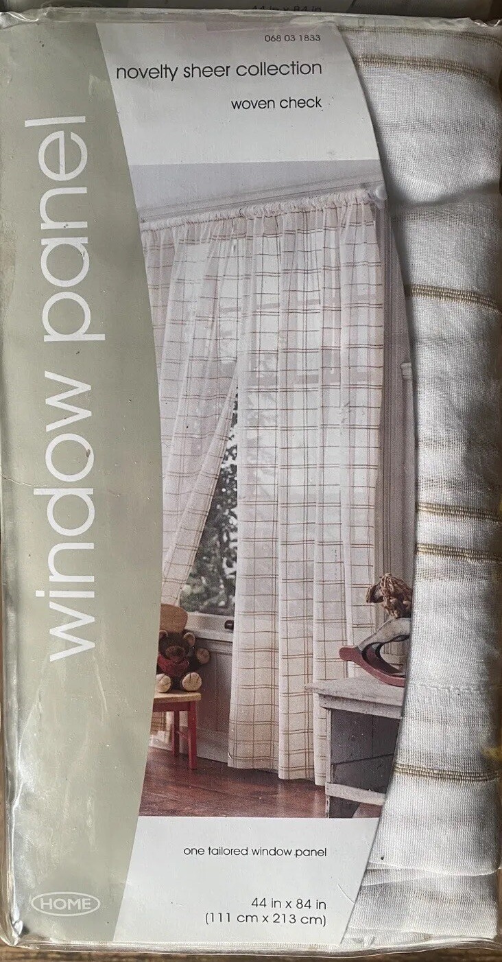 NEW Sheer Tailored Panel Sets (4 panels) Taupe Woven Check 44 in. X 84 in.