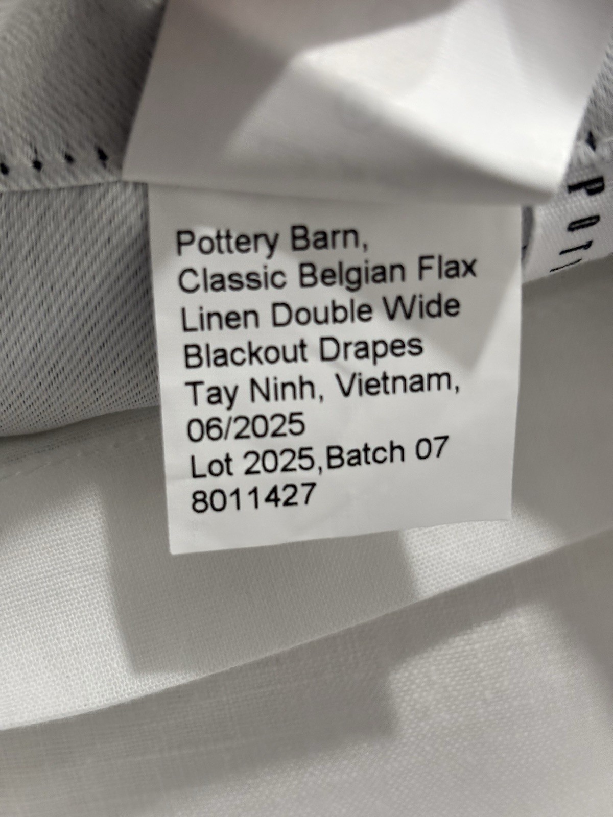Pottery Barn Belgian Flax Linen Blackout Curtain ~ 100”W x 108”L ~ White