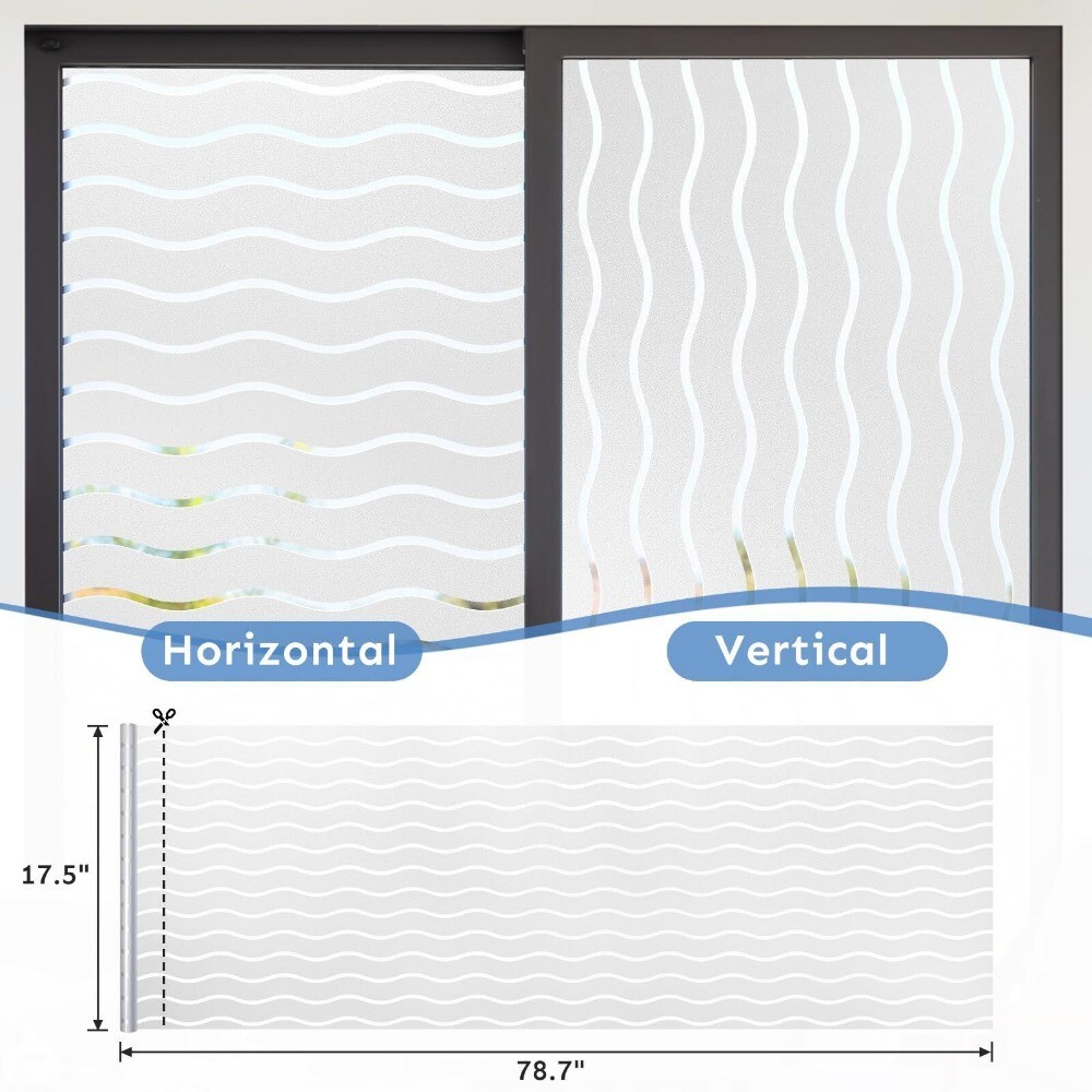 rabbitgoo Privacy Window Film Wave Decorative Striped Static Cling Glass Sticker