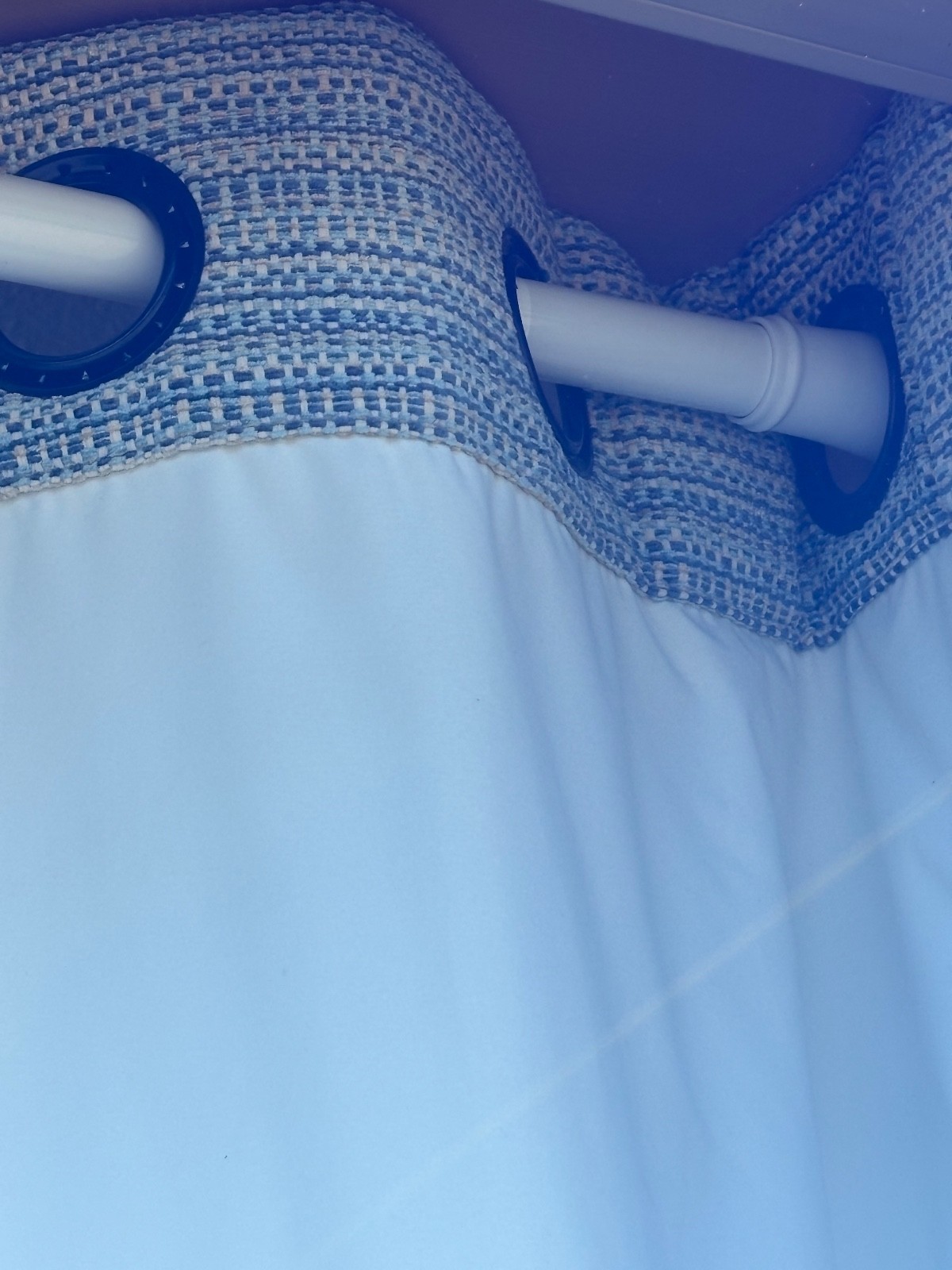 2 pannel Drapperies Multi Blue each pannel is 60″ wide X 50″ length off Gromment