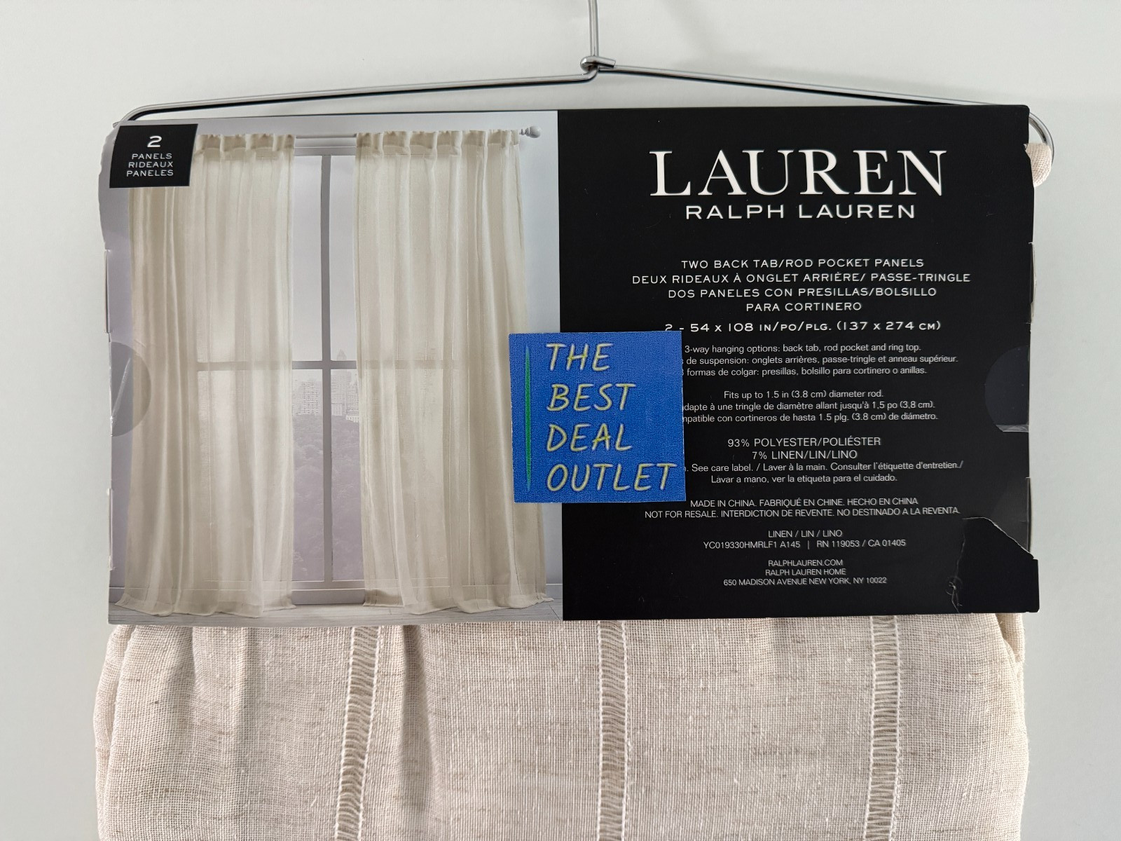 New Ralph Lauren Window Curtains 2 Panels Beige 54 x 108 Linen Hamilton Back Tab