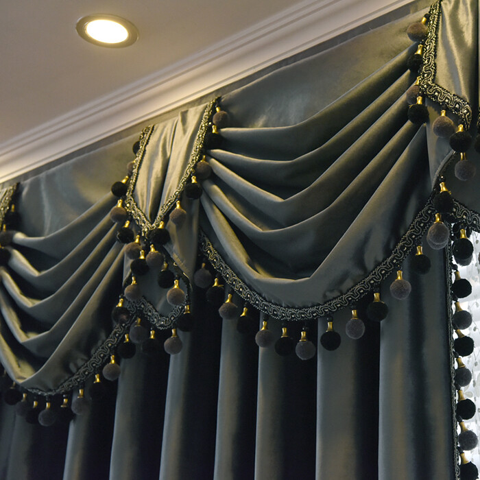 European luxury velvet thick dark grey solid cloth curtain valance sheer E789