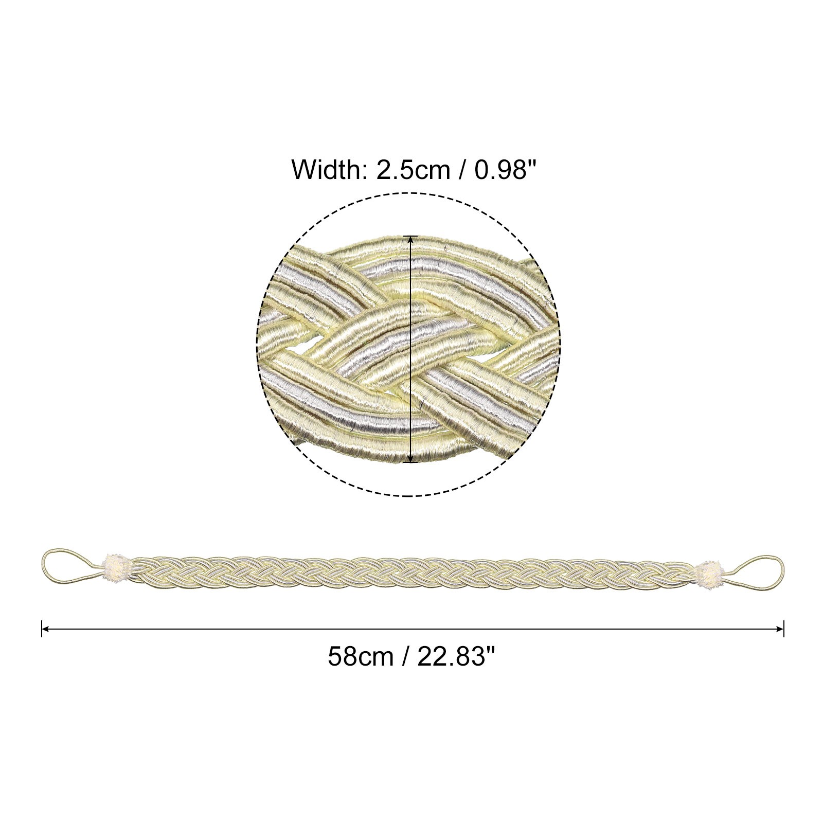 4Pcs 58cm/23″ Curtain Tiebacks Braided Drapery Holdback Holder Beige/Silver