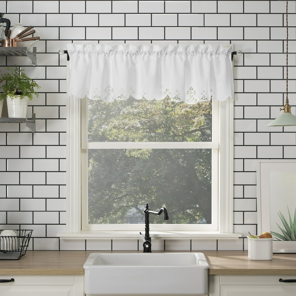 No. 918 Mariela Battenburg Lace Kitchen Valance 58×14 Rod Pocket White