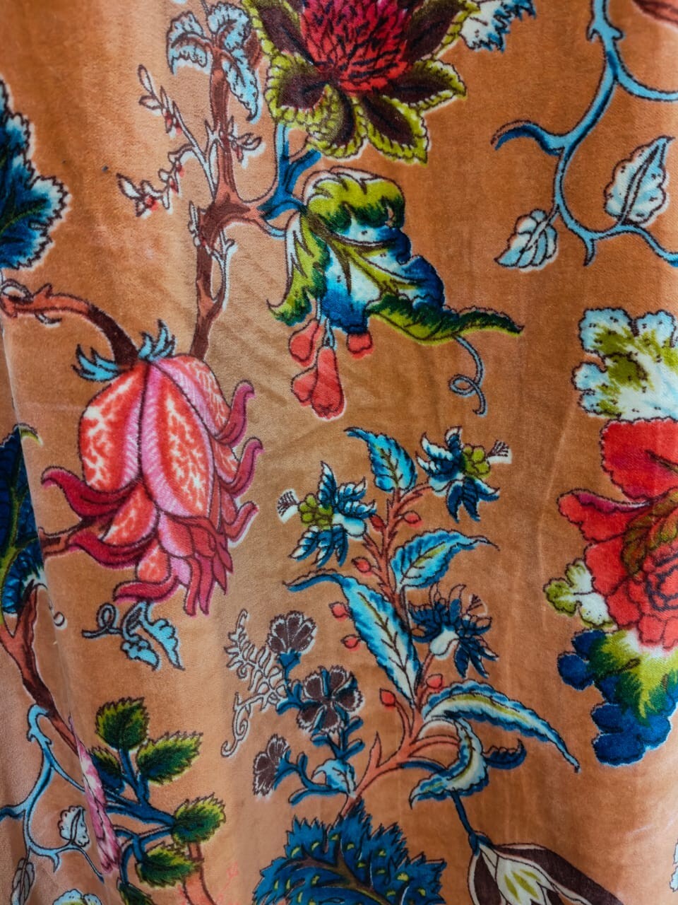 Cotton Velvet Rust Color Floral Print Luxury Curtain Drapes Housewarming Gifts