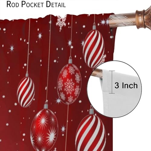 Christmas Window Curtains, Red Xmas Ornaments 20.5″W x 45″L (Pack of 2) Xmas-5