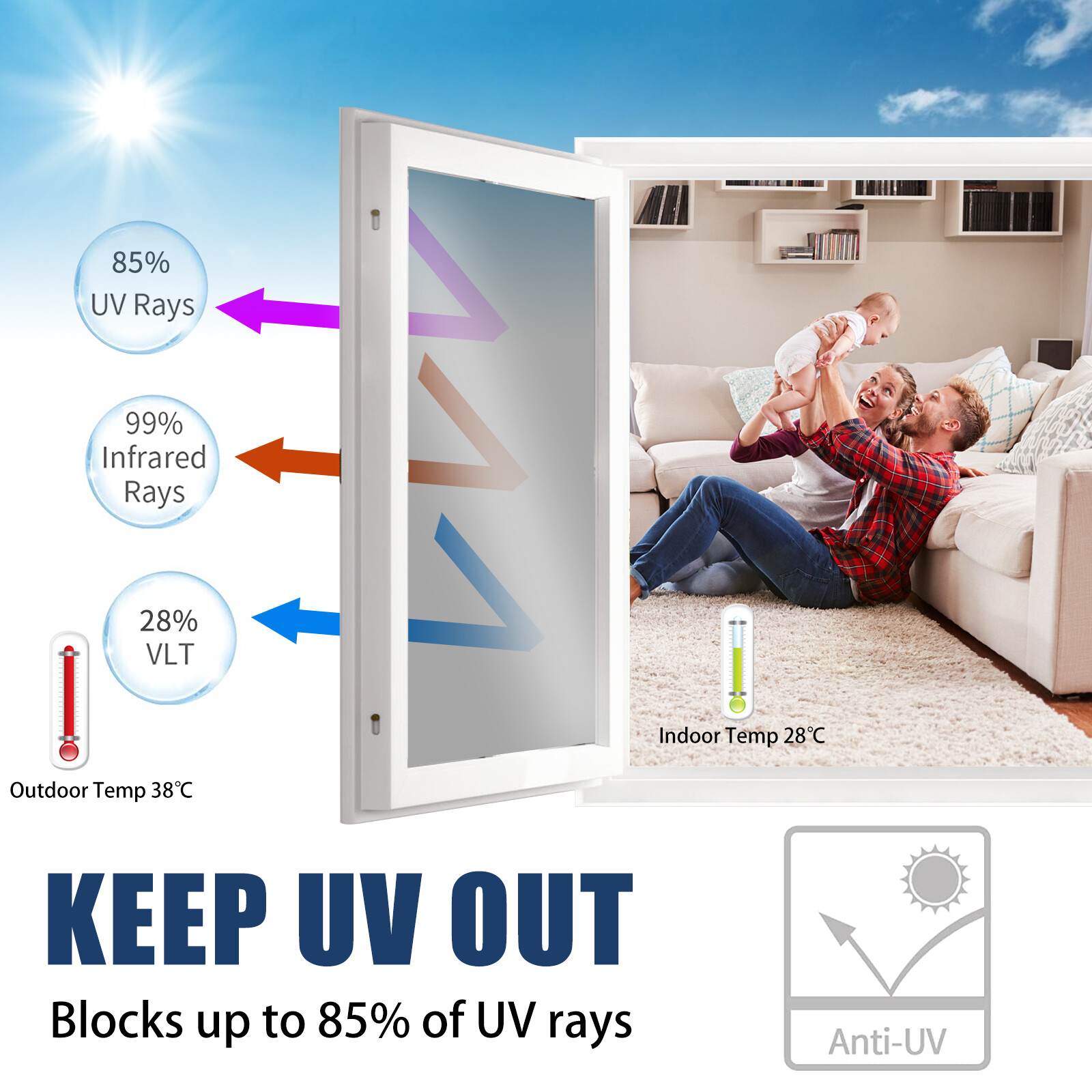 One Way Mirror Tint Window Film Privacy Protect UV Reflective Sun Block for Home