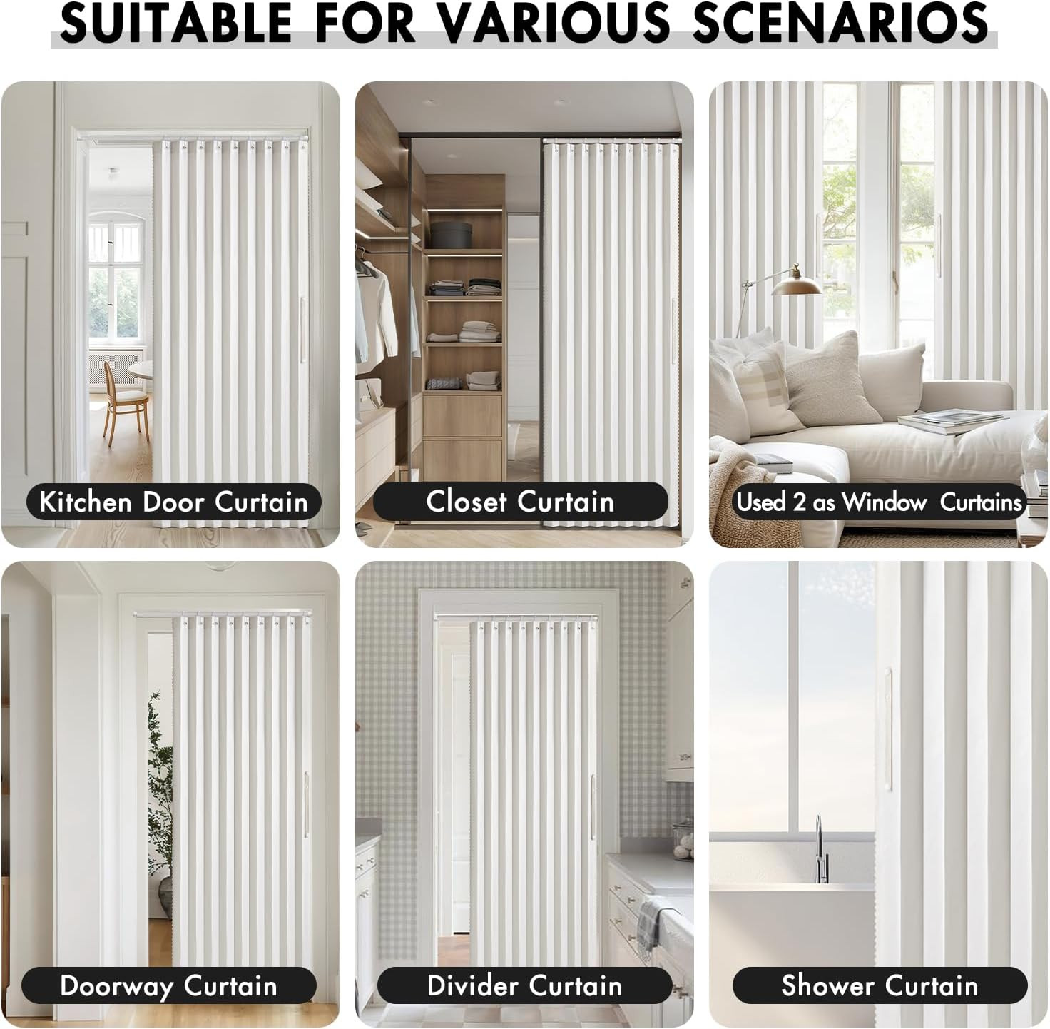MIULEE Accordion Style Magnetic Folding Door Curtains for Doorways/Closet, Room