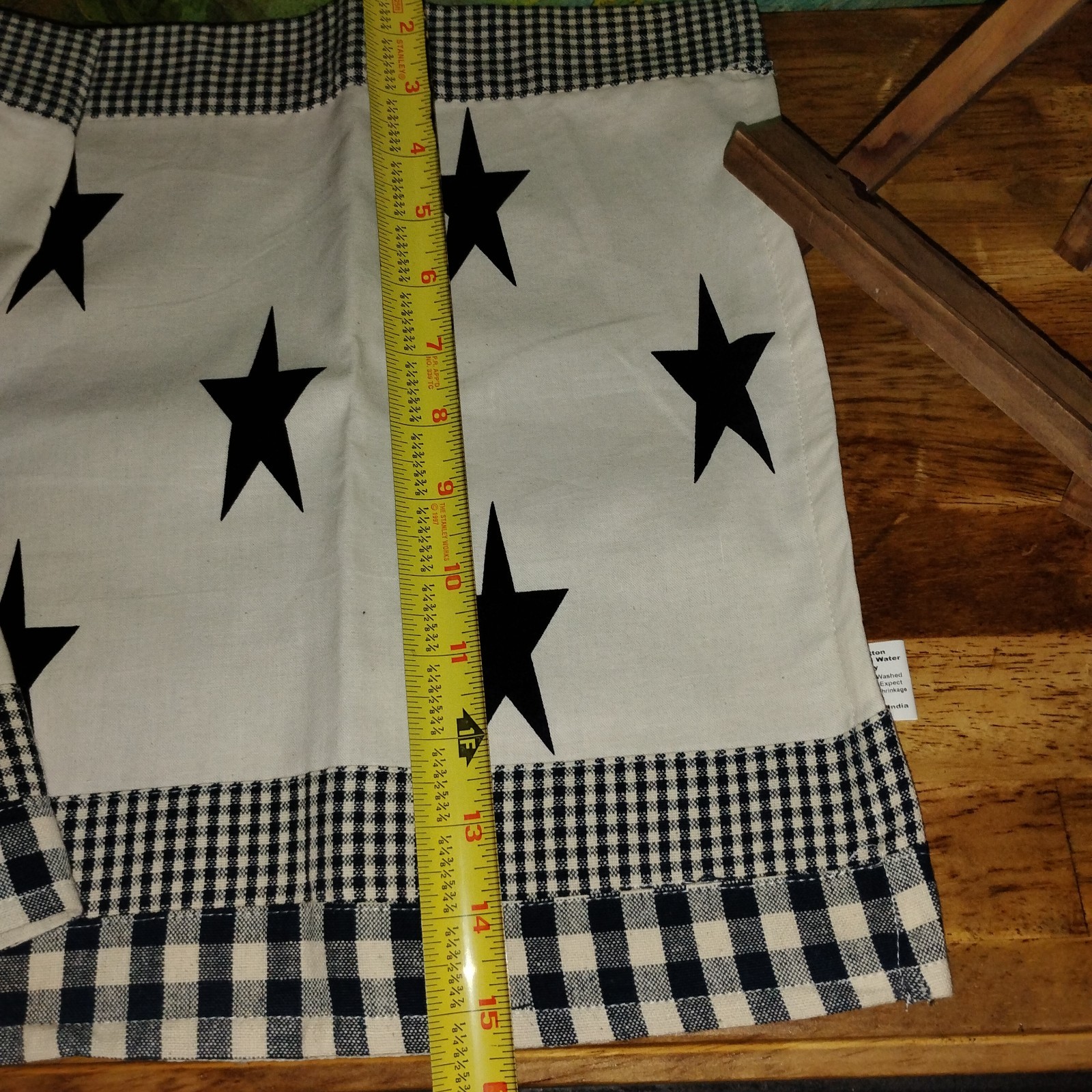 2 Primitive Farmhouse Navy Blue Plaid & Star Valance Curtain Pair 15.5″ X 58.5″