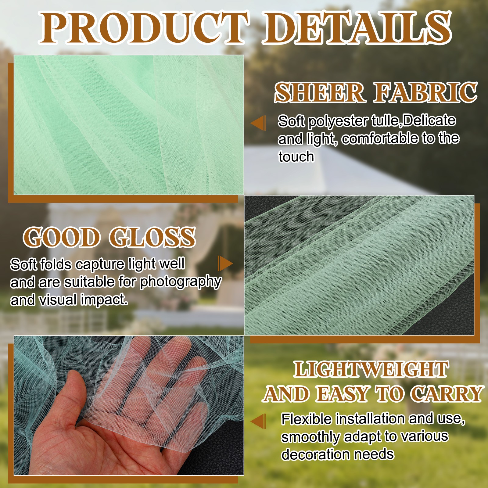 Wedding Arch Draping Fabric 32”x33Ft Sheer Drapes Chiffon Fabric Pale Green