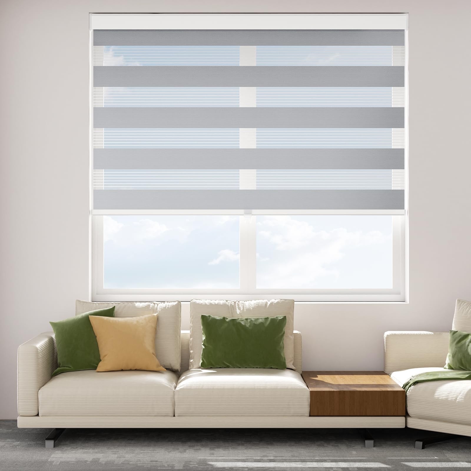 Astomi Cordless Zebra Blinds Roller Shades 35 W X 72 H Silver Striped Sheer