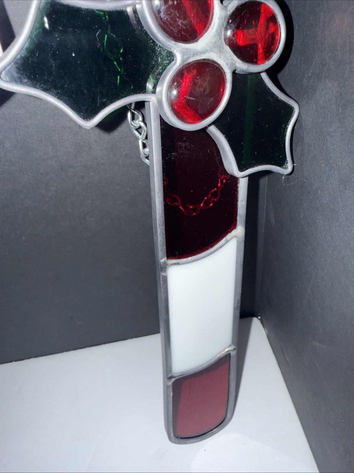 Candy Cane Stain Glass Hanging Window SunCatcher Wall Art Piece Christmas 11”