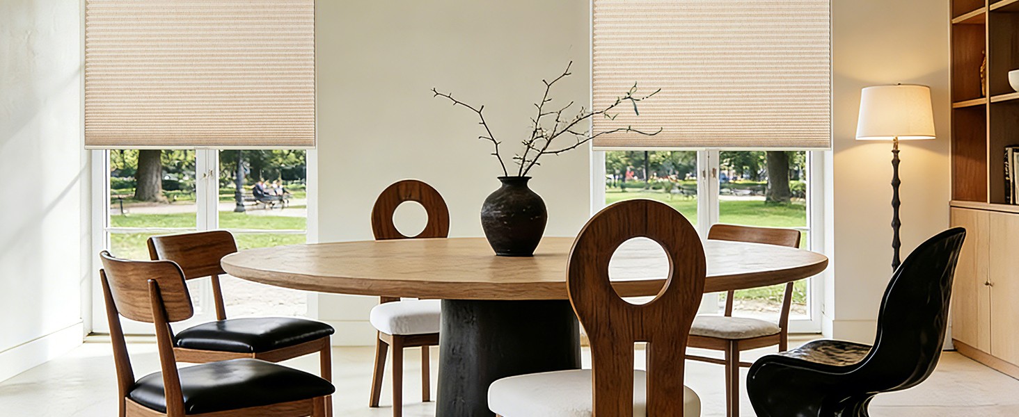 No Drill Linen Cellular Blinds for Indoor Windows, Light Filtering Cordless