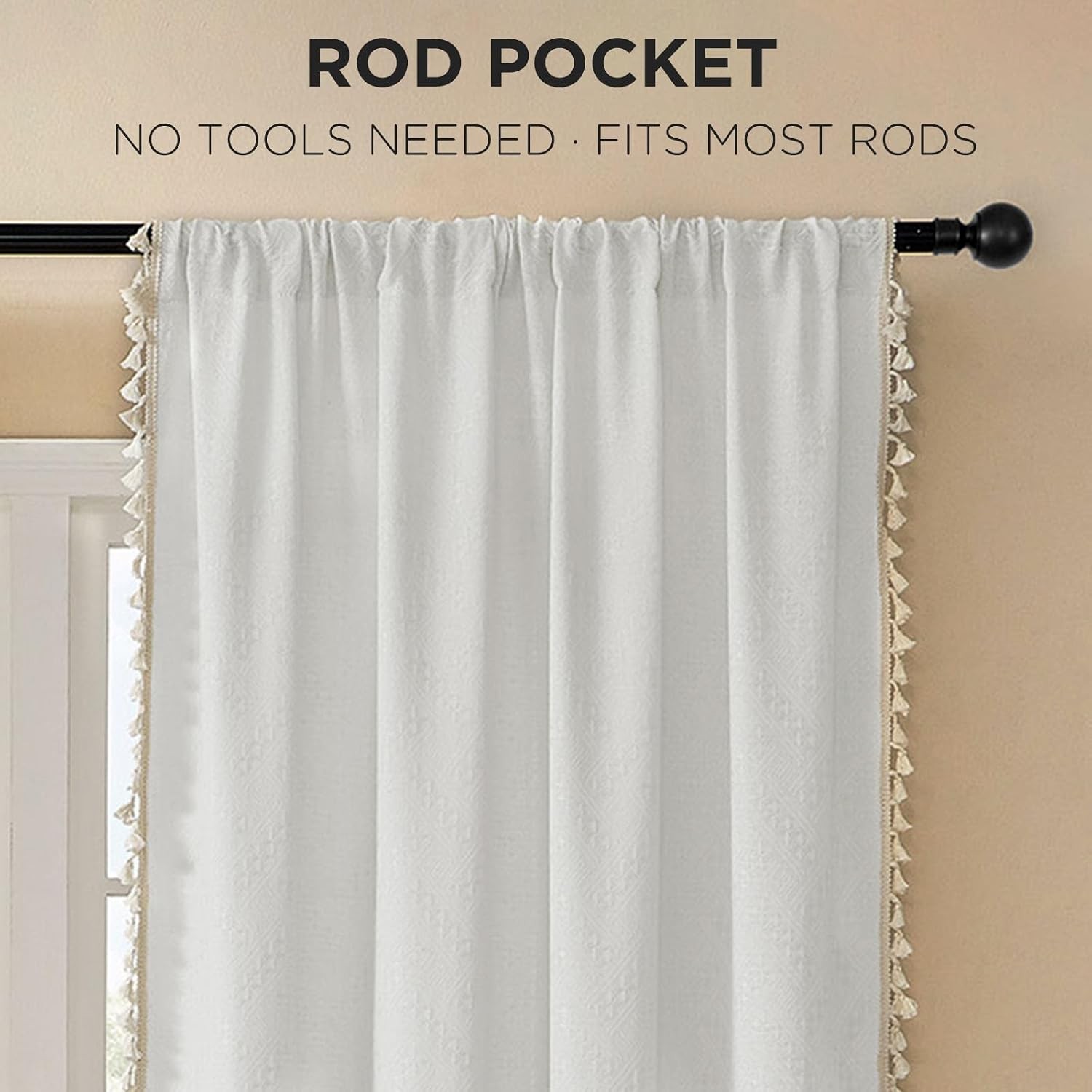 White Boho Curtains 63 Inch Length 2 Panels Super Soft Bohemian Farmhouse