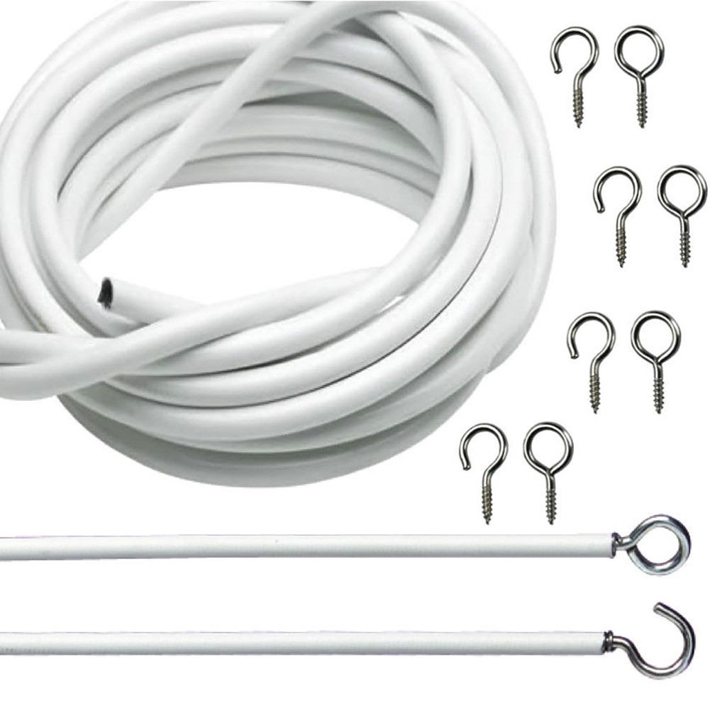 Window Cord Cable Net Curtain With Wire Eyes & Hooks Various Lengths Available a