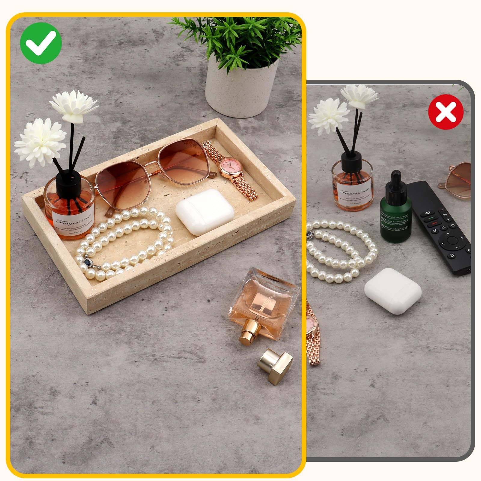 Shonmogar Natural Travertine Tray, 9.7×5.5 Inch Bathroom Vanity Organizer for…