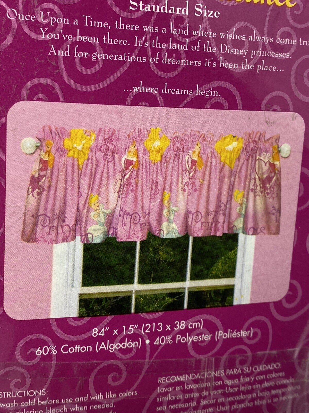 (2) DISNEY PRINCESS CINDERELLA DECORATIVE VALANCE 84×15 NEW STANDARD SIZE