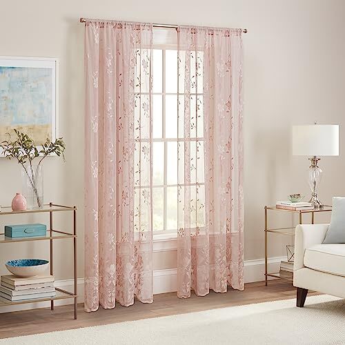Sherry Lace Lightweight Elegant Floral Sheer Rod Pocket 54 in x 63 in Blush