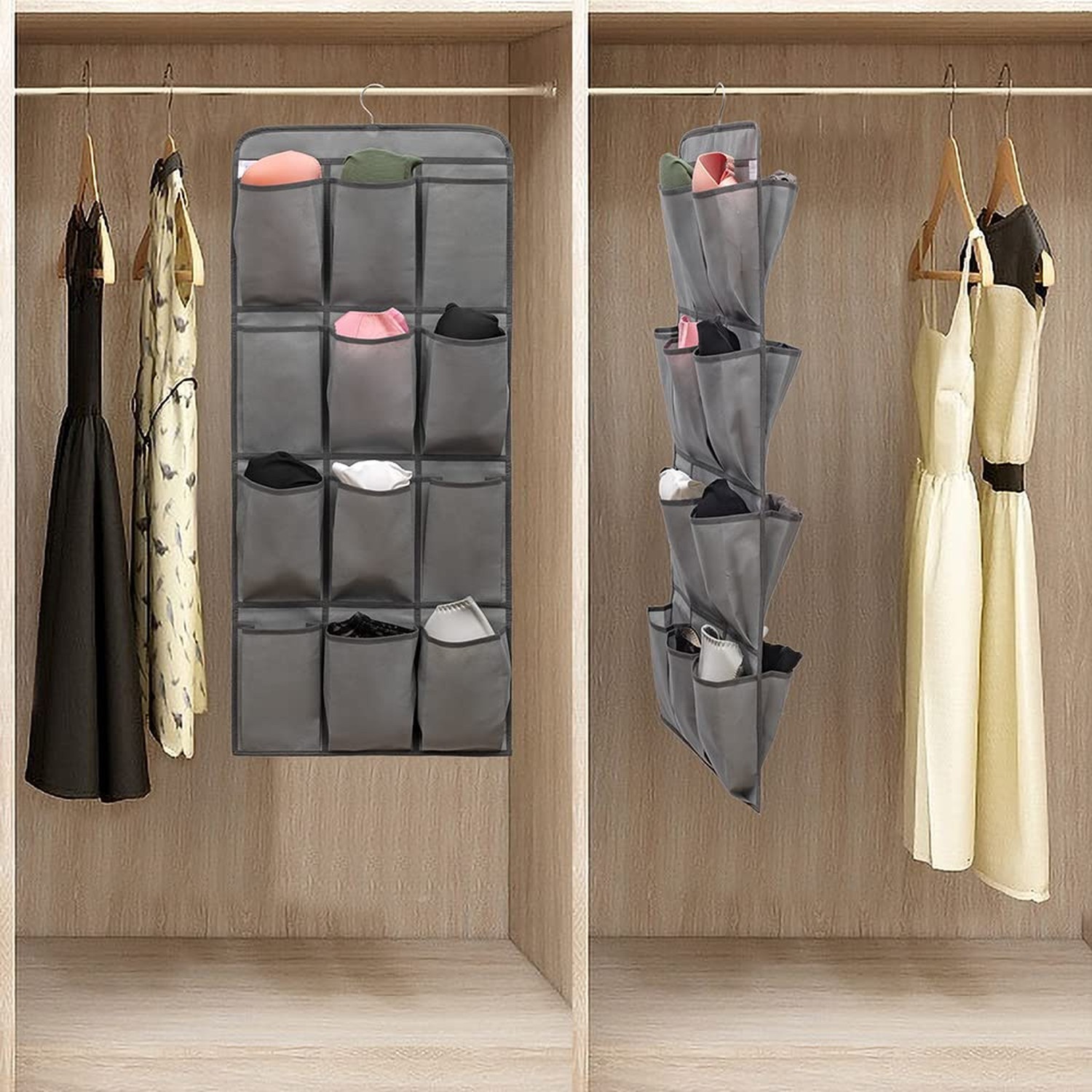 Dual Sided Hanging Shoe Organizer for Closet with 24 Large Pockets Hanging Sh…