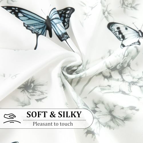 Vintage Print Voile Waterfall Valance 30″W x 24″L (Pack of 1) Blue Butterfly