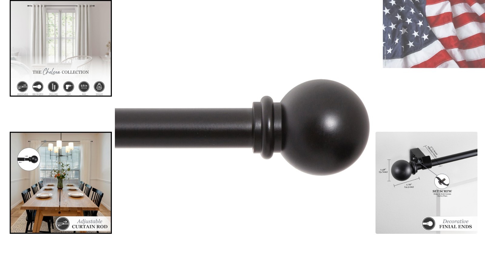 Chelsea Ball End Curtain Rod – Adjustable 48 to 86 Inches, Ideal for Home Decor