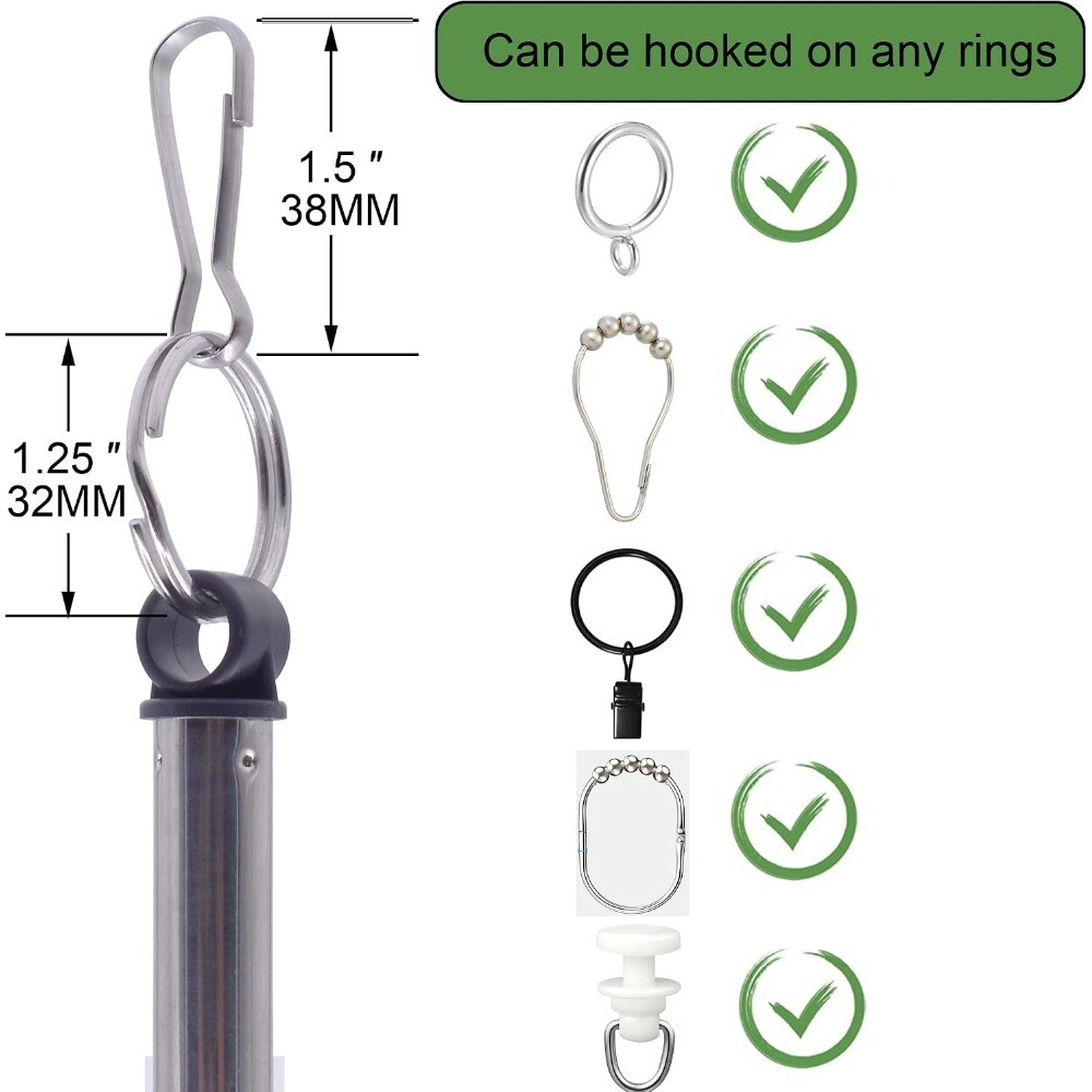 40-inch Adjustable Drapery Pull Curtain Wand w/Stainless Steel Hook (Black X 2)