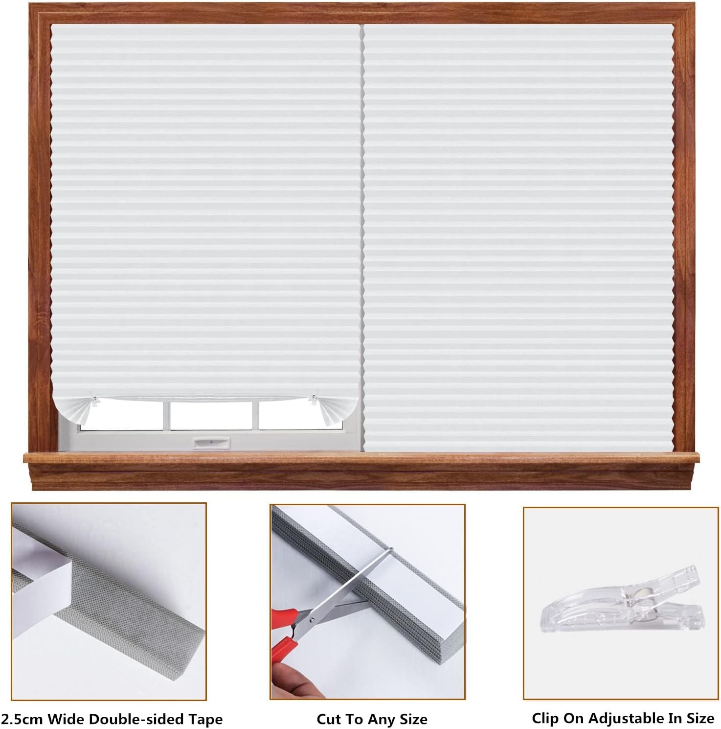 Window Blinds Cordless No Drill Cut to Size Clip On 24W x 59H, White – 1 Pack