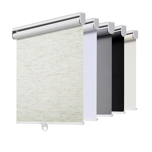 Cordless Roller Shades Blackout Blinds for Windows Room 23″W x 72″H Linen Cream