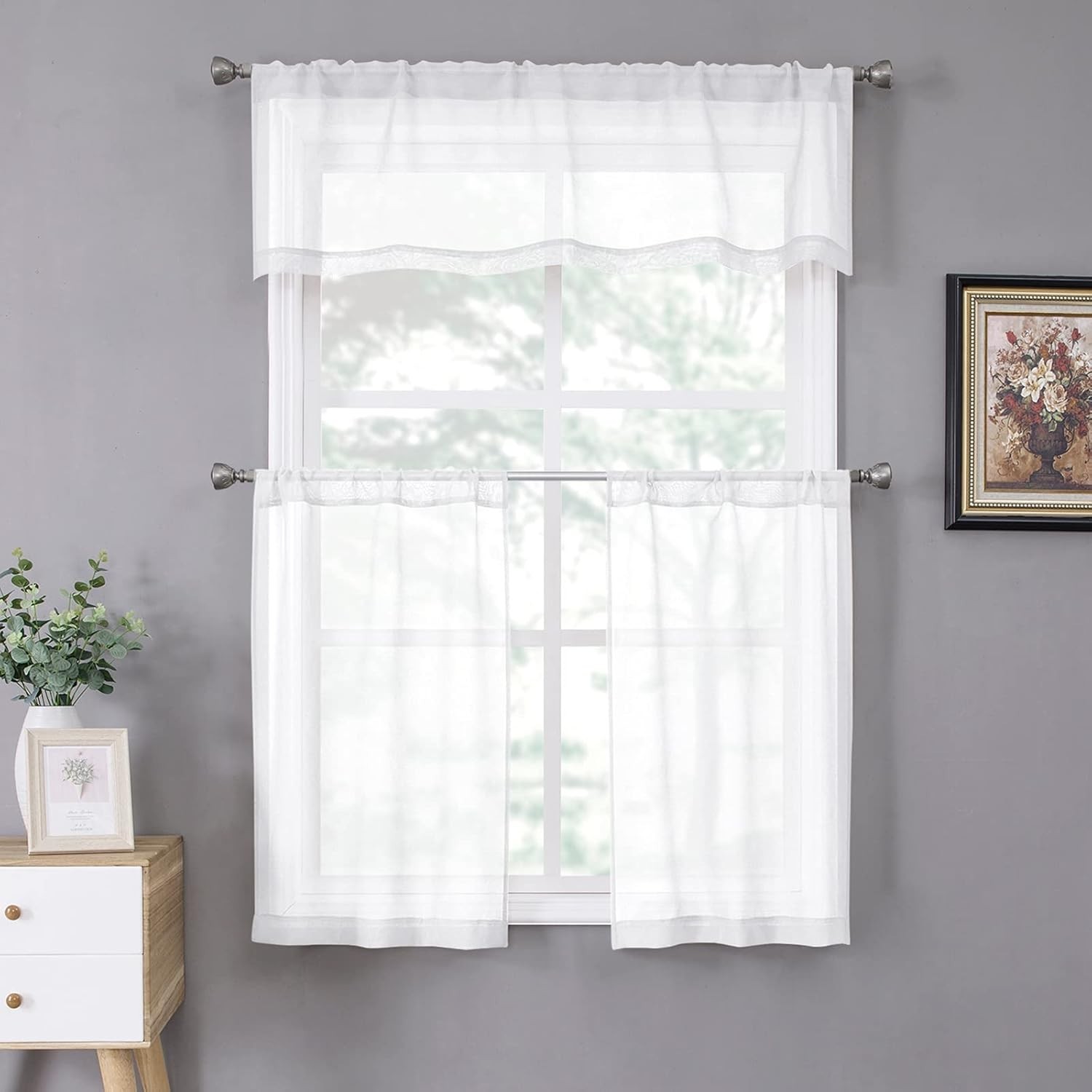 Contemporary Linen Textured Sheer Valance for Living Room – 54 x 16 Inch Panel
