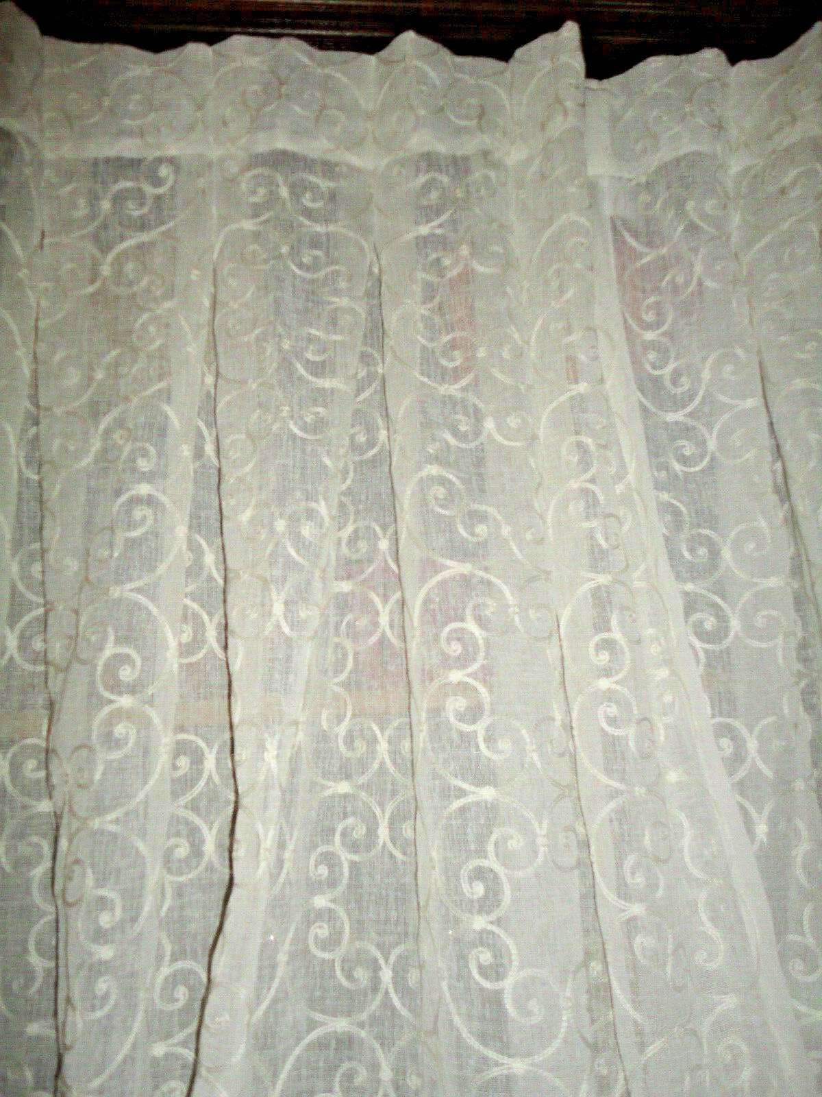 SOFTLINE PINCH PLEATED OFF-WHITE SCROLL SHEER (2) HIDDEN TABS PANELS 30 X 107