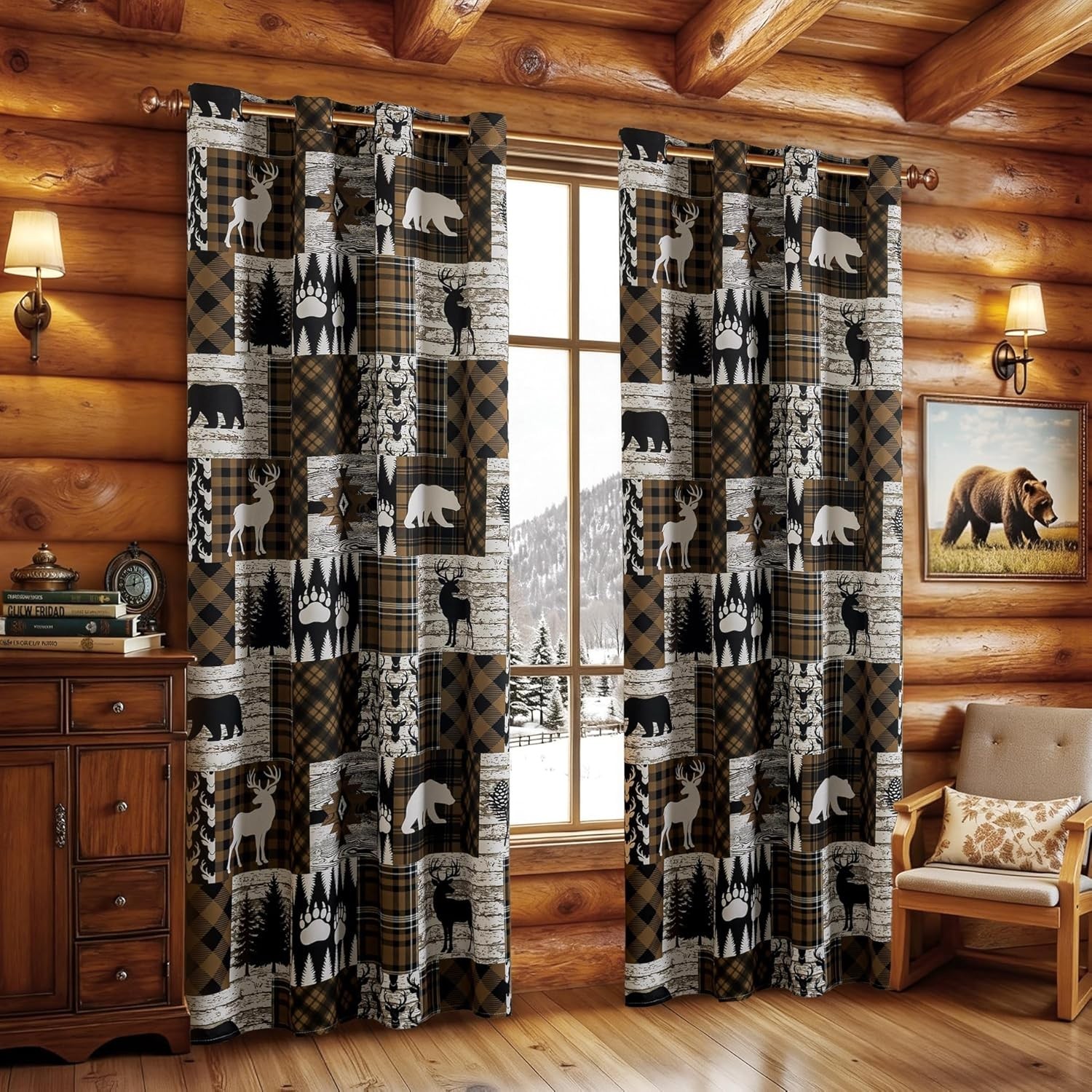 Brown Rustic Cabin Curtains 2 Panels Country Style Curtain 50% Light Blocking…