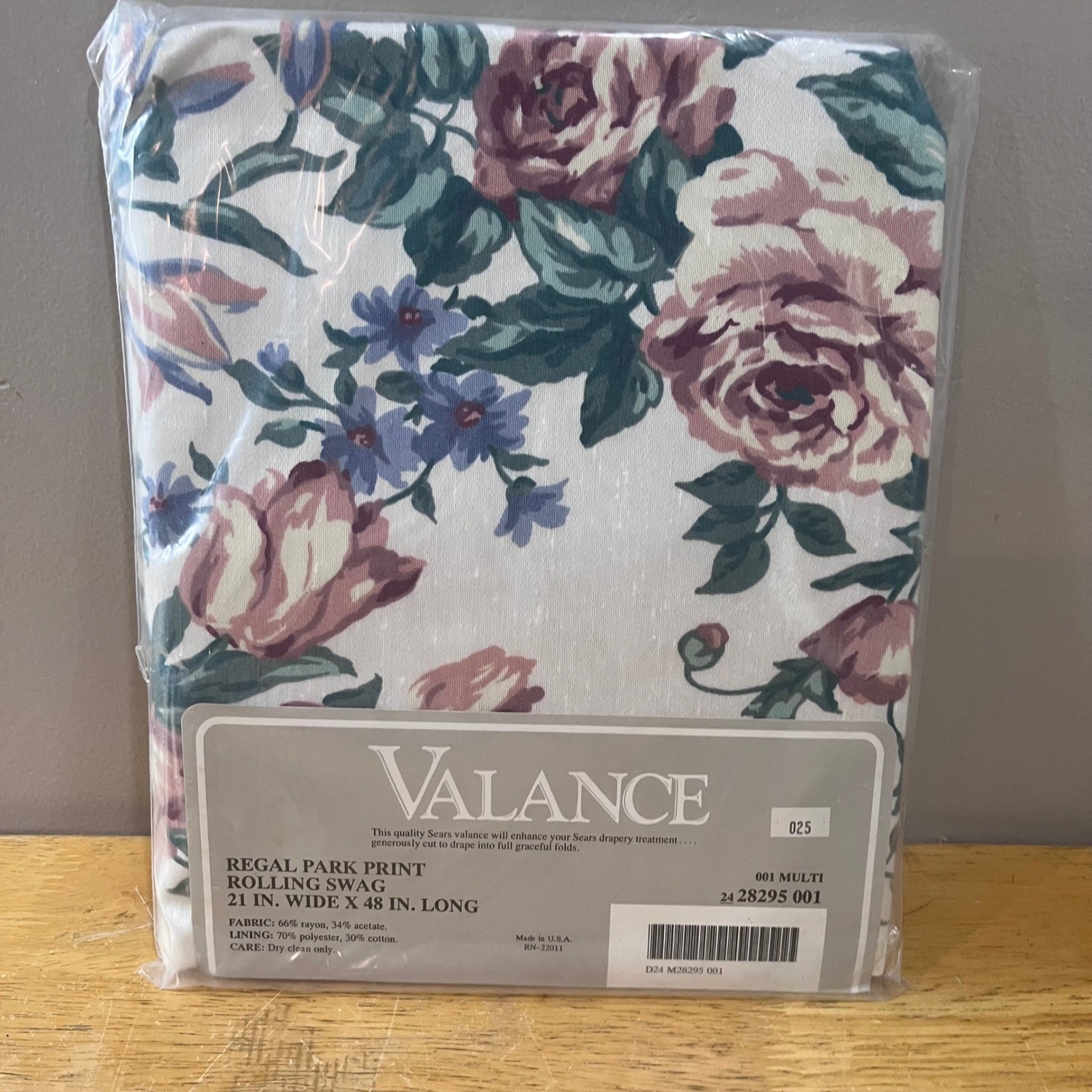 Vtg Sears Regal Park Floral Rolling Swag Valance 21×48 Pink Rose Cottagecore USA
