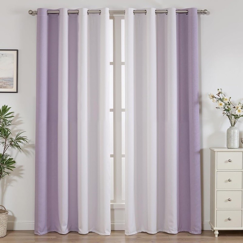 100% Blackout Ombre Curtains Set Thermal Insulated Noise Reducing Grommet Panels