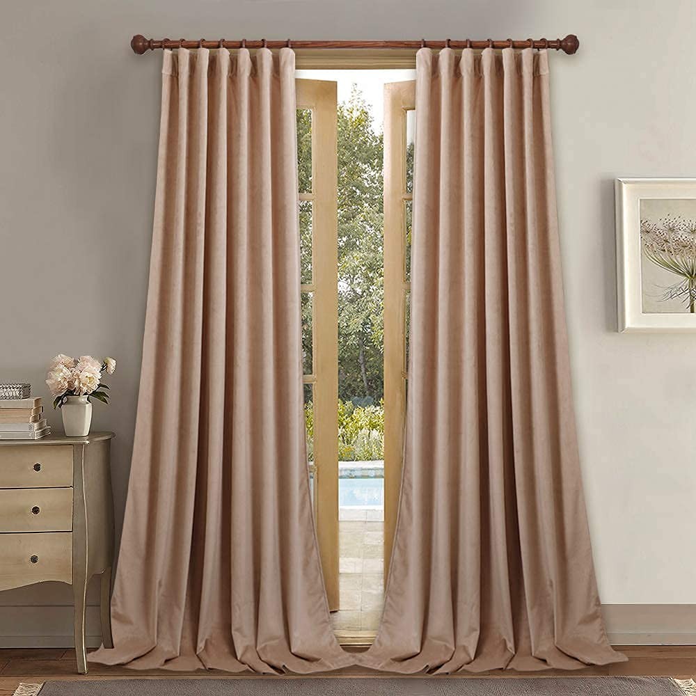 Blush Beige Velvet Curtains Light Blocking Kids Curtains for Girls Bedroom, R…