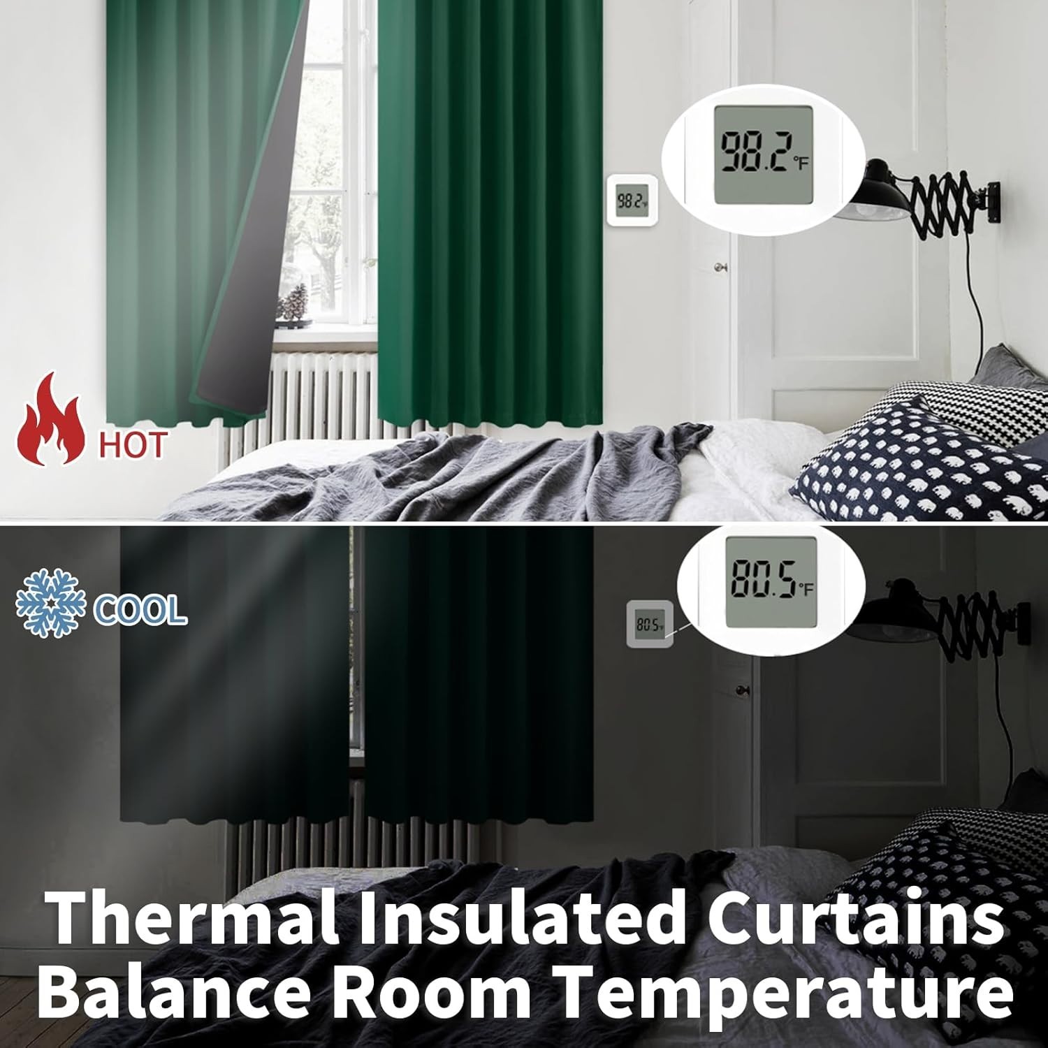 BGment 100% Thermal Insulated Blackout Curtains, 52 x 84 Inch, 2 Panels, Emerald