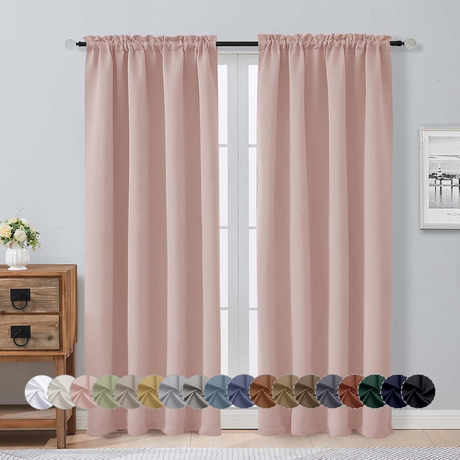 Blush Blackout Curtains, 2 Panels Set, 40″W x 72″L, Modern, Contemporary Style,