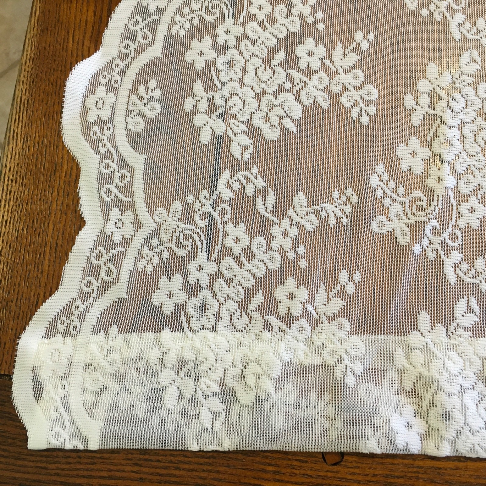 Pretty lace curtain panel with small floral flowers ivory color 55×54 wide