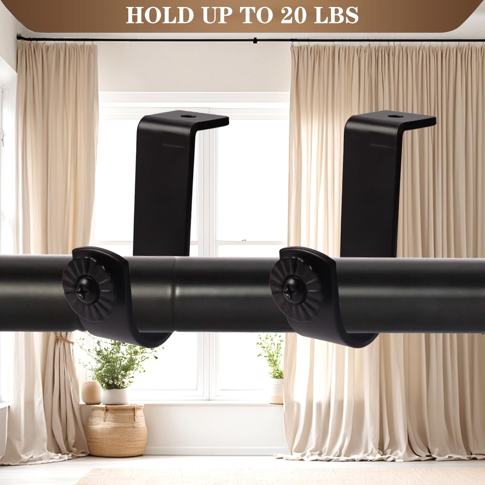 Ceiling Mount Curtain Rod Brackets 6 PCS Heavy Duty Holders for 1 inch Black