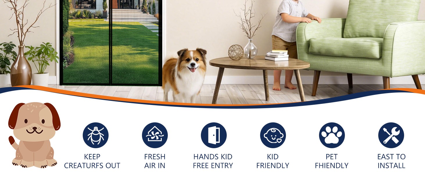 Magnetic Screen Door Mesh Keeps Bugs Out: Door Screen Magnetic Closure 36″ x 83″