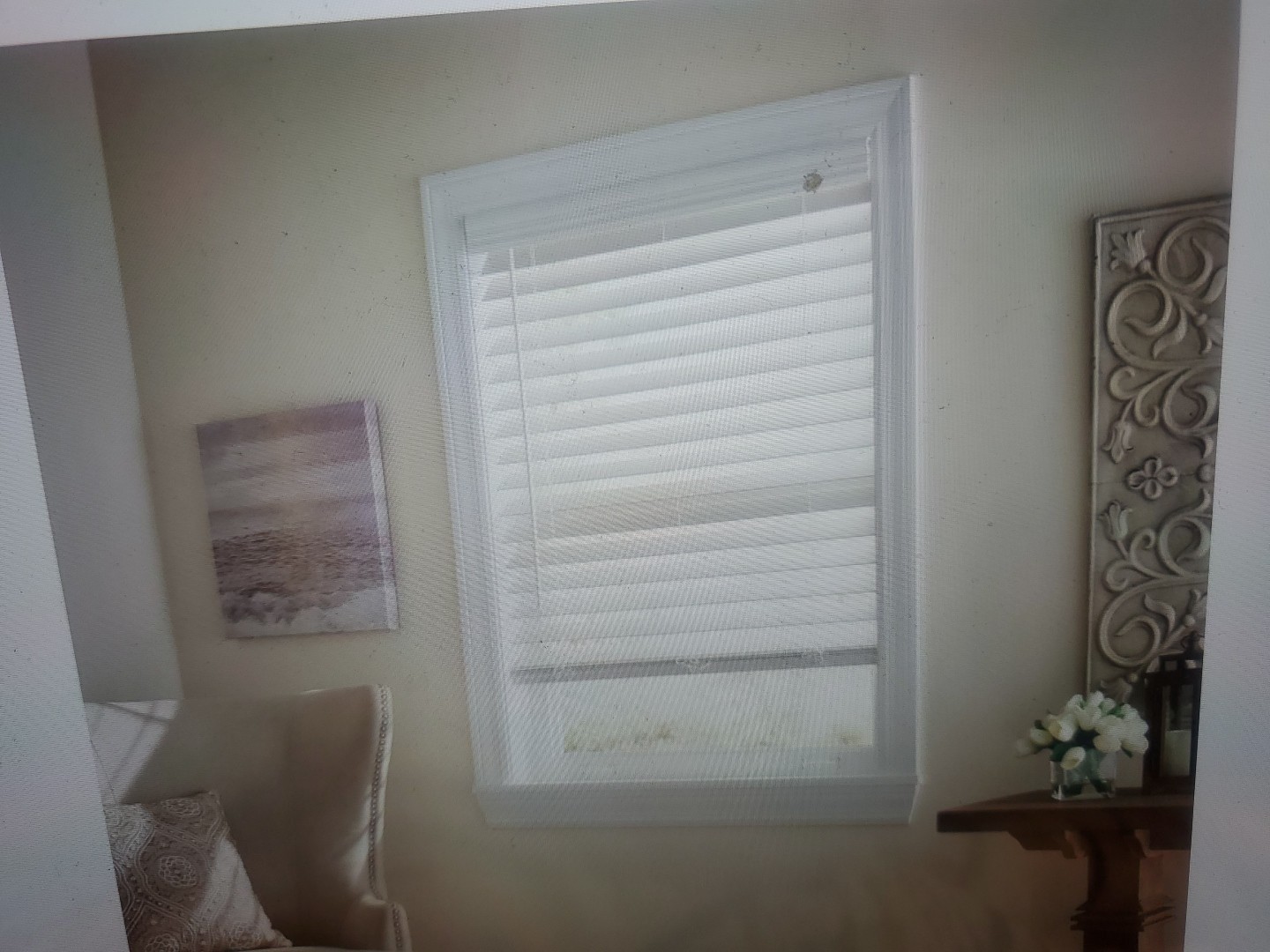 CUT 68″ X 64″ White Cordless 2 1/2″ Premium Faux Wood Blinds