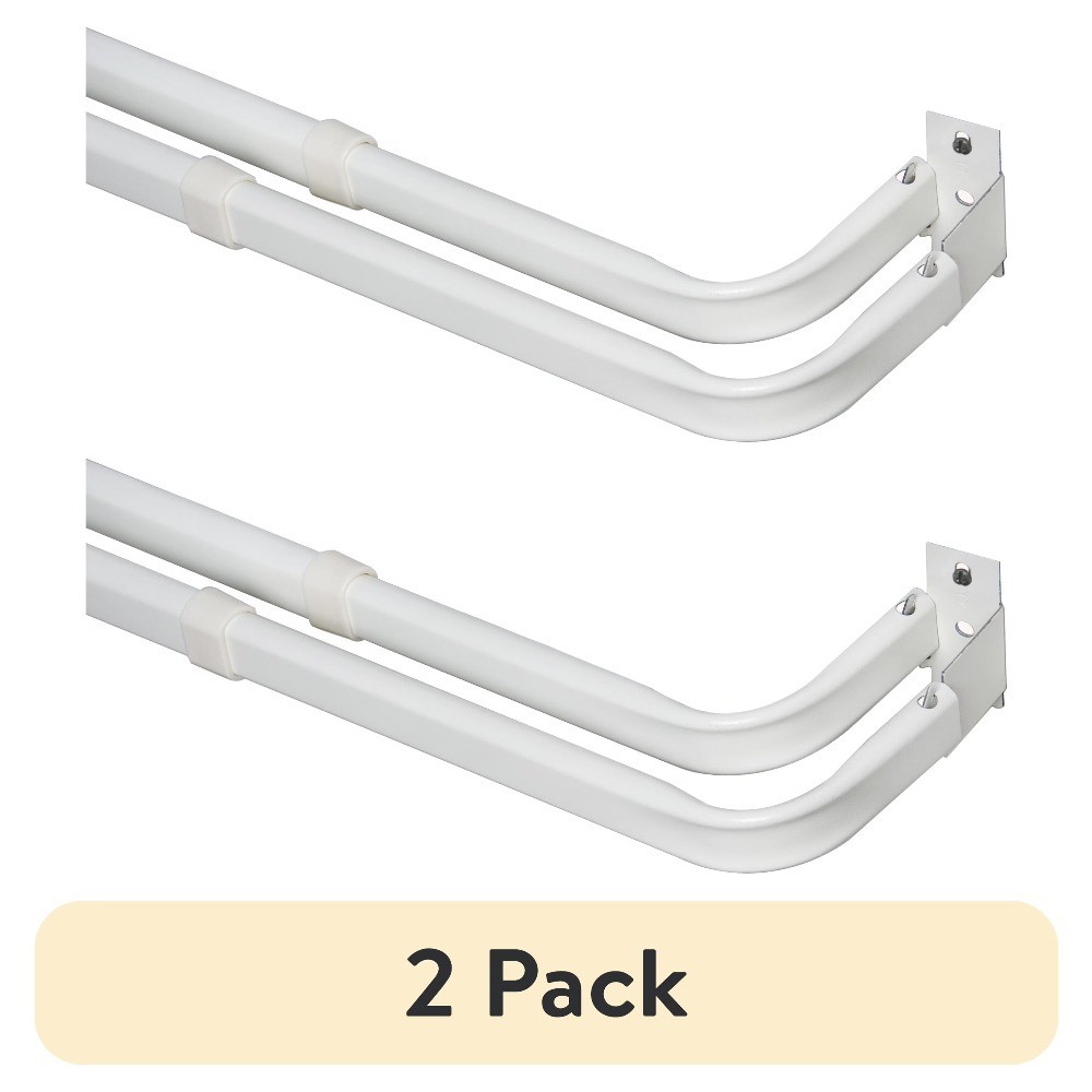 2-Pack Adjustable Double Curtain Rod White Finish Metal Wrap Around 28 to 48