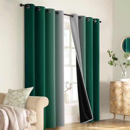 100% Blackout Curtains & Drapes 52″W x 84″L (Pack of 2) Green to Greyish White