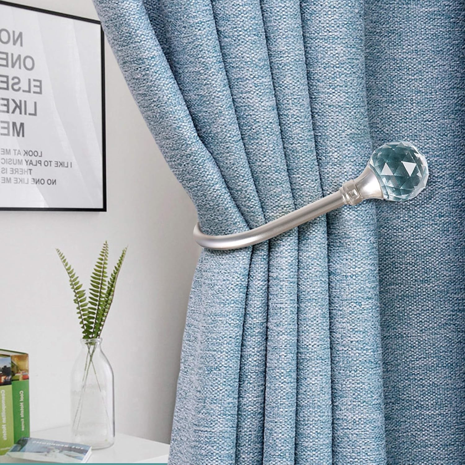 Curtain Holdback, 2pcs Wall Mounted Drapery Tiebacks with Clear Crystal Ball,…