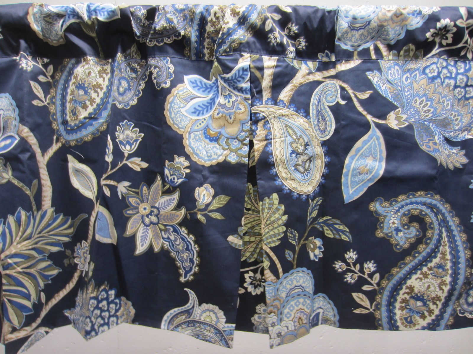 Pair NICOLE MILLER Navy Jacobean Floral Botanical Print Valances 48″W NWOT