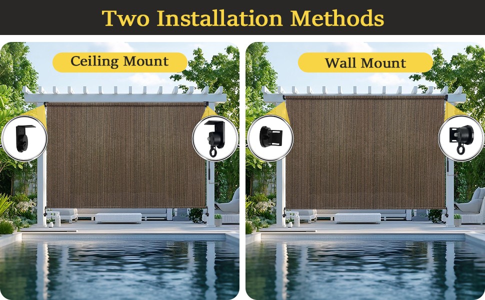 10′ W x 8′ H Outdoor Roller Shades, Cordless Patio Roll Up Outdoor Blinds with 2