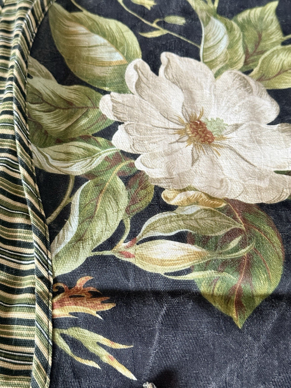Waverly Williamsburg Magnolia Dogwood Black Floral Stripe 78×18” Valance