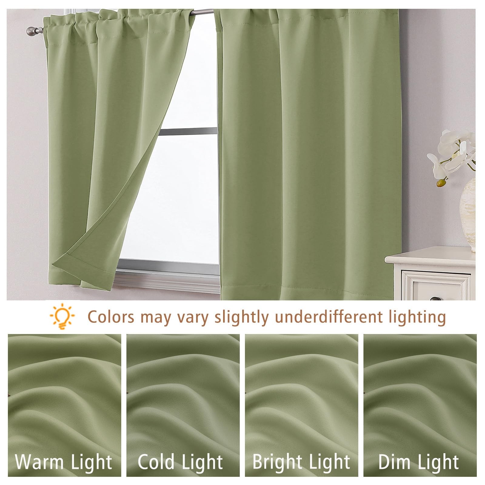 Ebesto Sage Green Blackout Curtains for Small Window Treatment, Light Blockin…