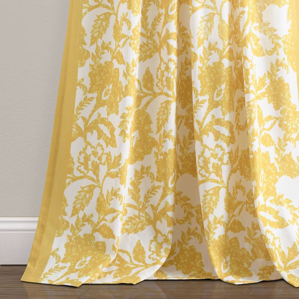 1pc 52″x84″ Light Filtering Emma Textured Jacobean Curtain Panel Yellow – Lush