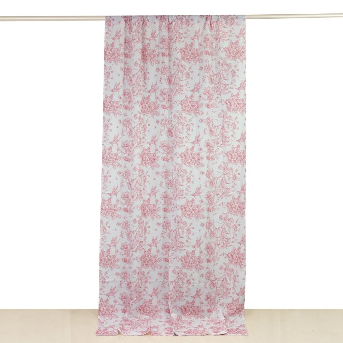 White Pink 5ft x 10ft French Toile Polyester Backdrop Curtain with Rod Pockets